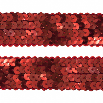 Тесьма с пайетками 3, шир. 20 мм/уп. 25+/-1 м, цвет красный - купить в Саранске. Цена: 778.19 руб.