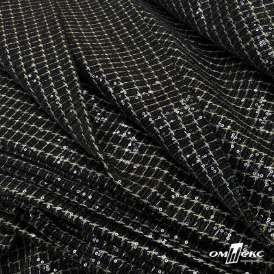 Ткань костюмная с пайетками, 100%полиэстр, 460+/-10 гр/м2, 150см #309 - цв. чёрный - купить в Саранске. Цена 1 203.93 руб.