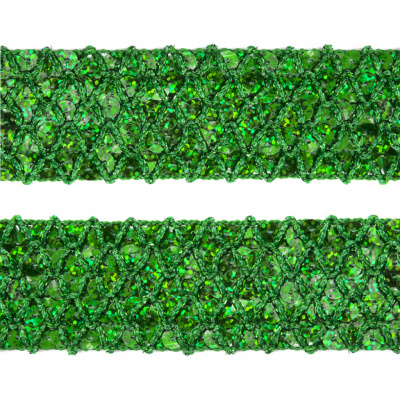 Тесьма с пайетками D4, шир. 35 мм/уп. 25+/-1 м, цвет зелёный - купить в Саранске. Цена: 1 308.30 руб.