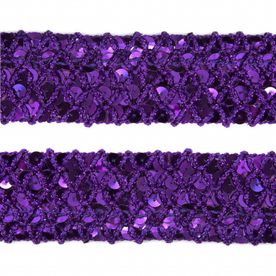 Тесьма с пайетками 12, шир. 35 мм/уп. 25+/-1 м, цвет фиолет - купить в Саранске. Цена: 1 308.30 руб.