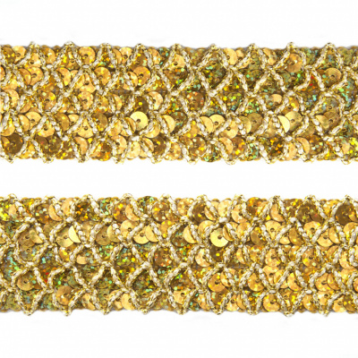 Тесьма с пайетками D16, шир. 35 мм/уп. 25+/-1 м, цвет золото - купить в Саранске. Цена: 1 281.60 руб.