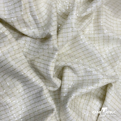 Ткань костюмная с пайетками, 100%полиэстр, 460+/-10 гр/м2, 150см #309 - цв. молочный - купить в Саранске. Цена 1 203.93 руб.