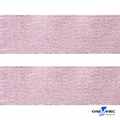 Лента парча 3341, шир. 38 мм/уп. 33+/-0,5 м, цвет розовый-серебро - купить в Саранске. Цена: 185.07 руб.