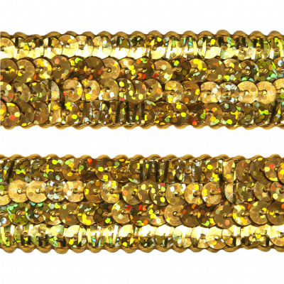 Тесьма с пайетками D16, шир. 20 мм/уп. 25+/-1 м, цвет золото - купить в Саранске. Цена: 778.19 руб.